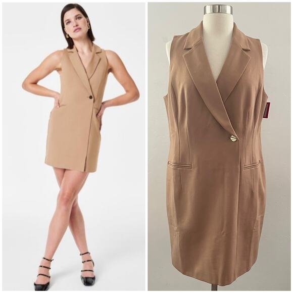 Spanx Ponte Vest Dress Office Quiet Luxury Stretch Neutral Toffee Tan Large NWT - Picture 1 of 15